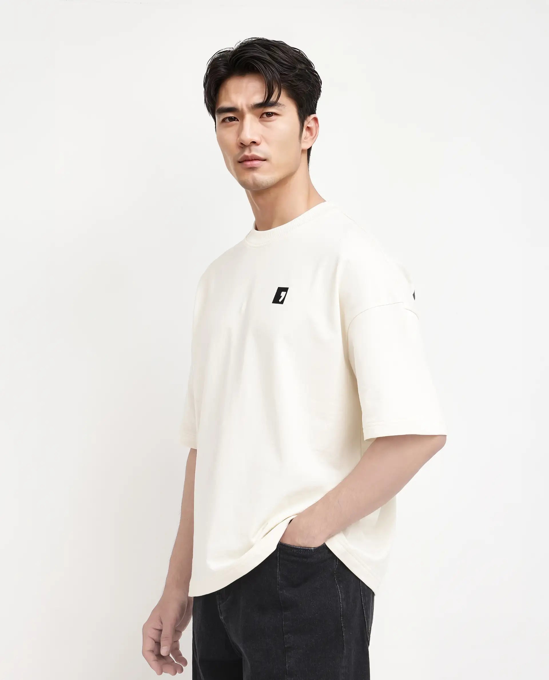 Rare Rabbit Men's Rano Off White Cotton Graphic Print Oversized Fit Half Sleeve Crew Neck T-Shirt