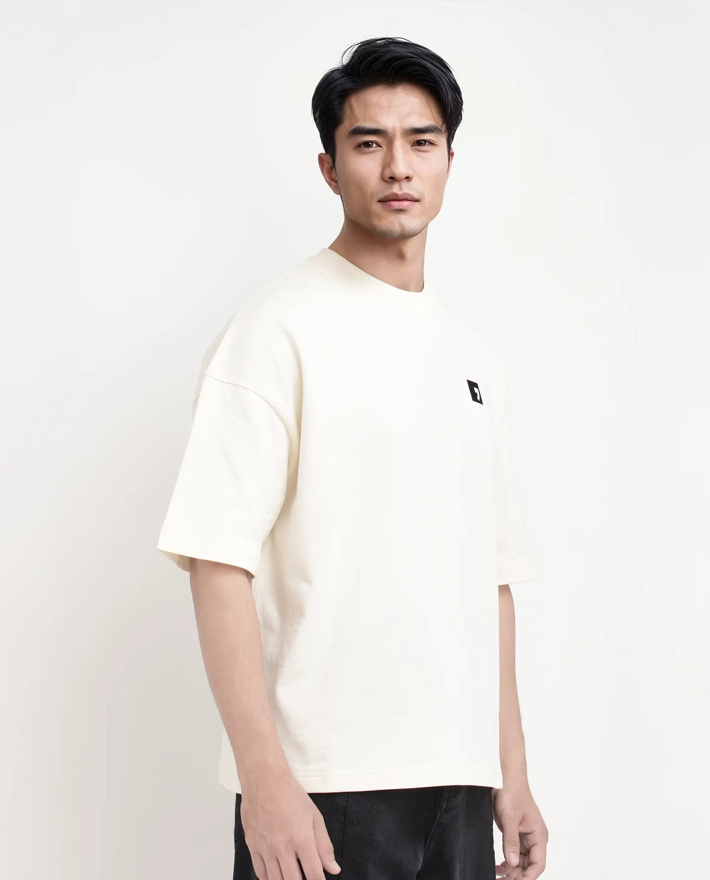 Rare Rabbit Men's Rano Off White Cotton Graphic Print Oversized Fit Half Sleeve Crew Neck T-Shirt
