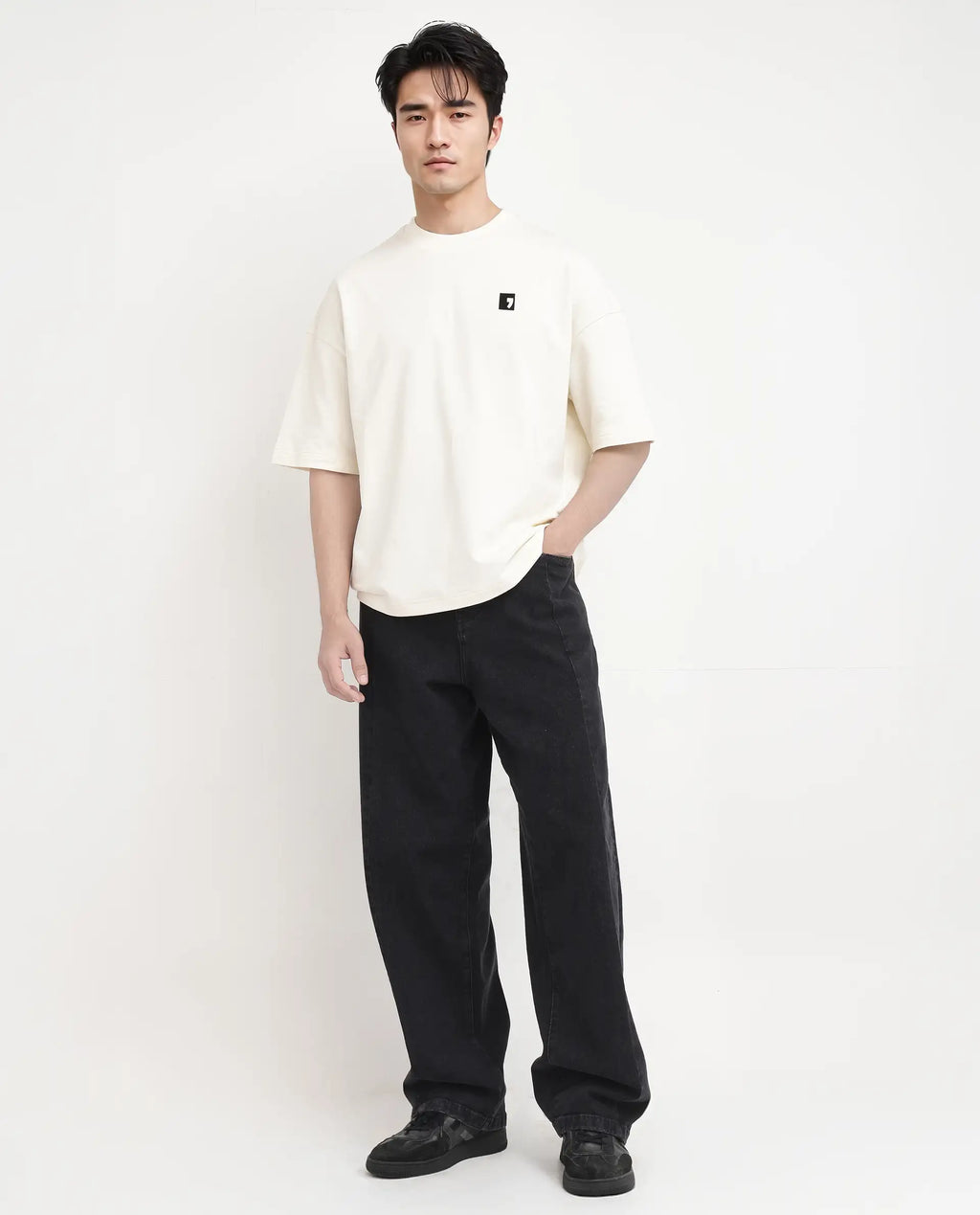 Rare Rabbit Men's Rano Off White Cotton Graphic Print Oversized Fit Half Sleeve Crew Neck T-Shirt