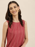 Women's Fuchsia Geometric Printed Straight Kurta