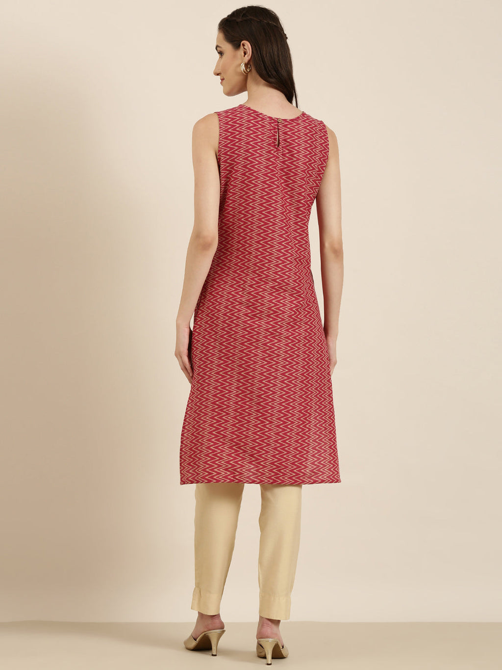Women's Fuchsia Geometric Printed Straight Kurta