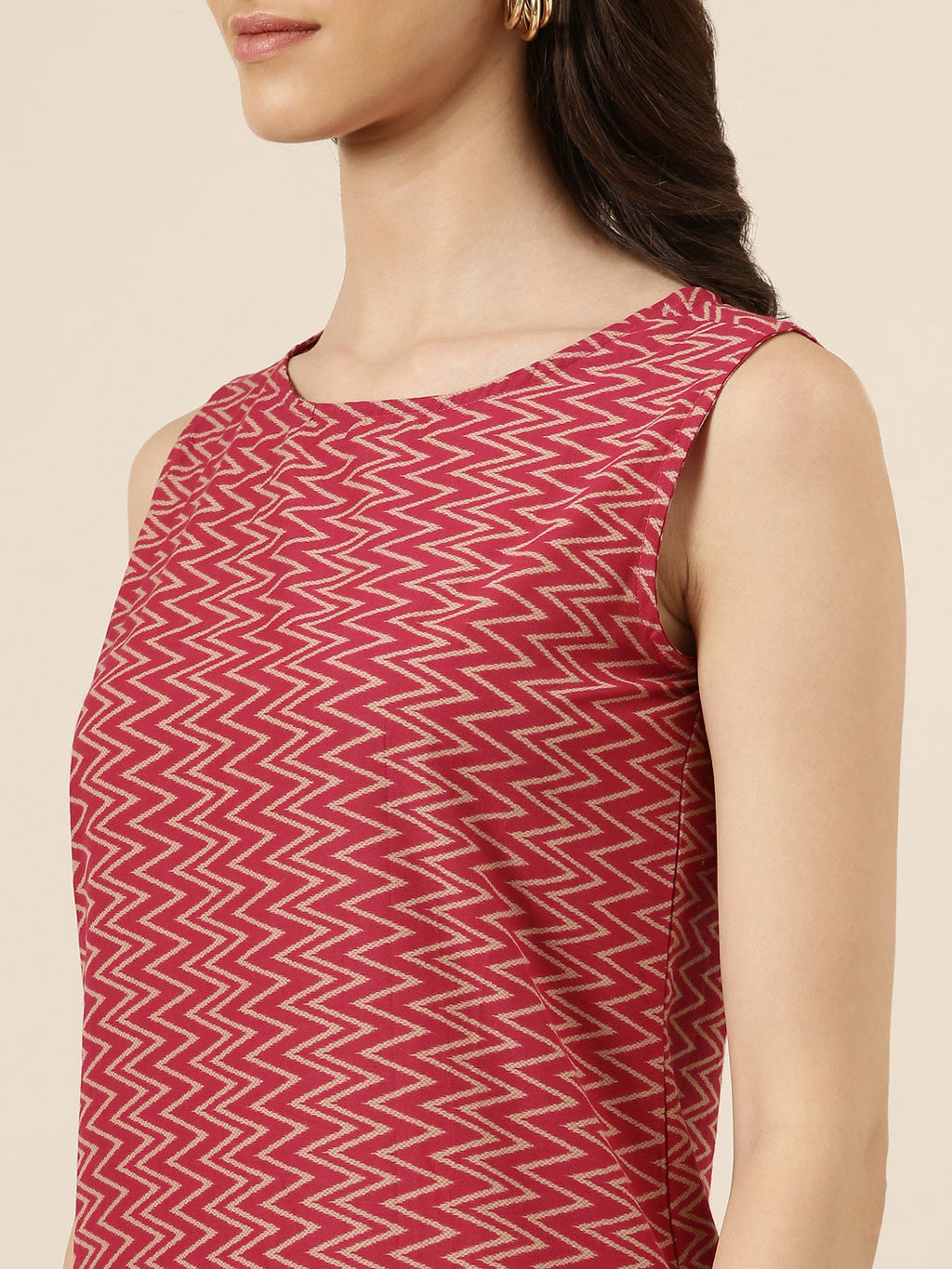 Women's Fuchsia Geometric Printed Straight Kurta