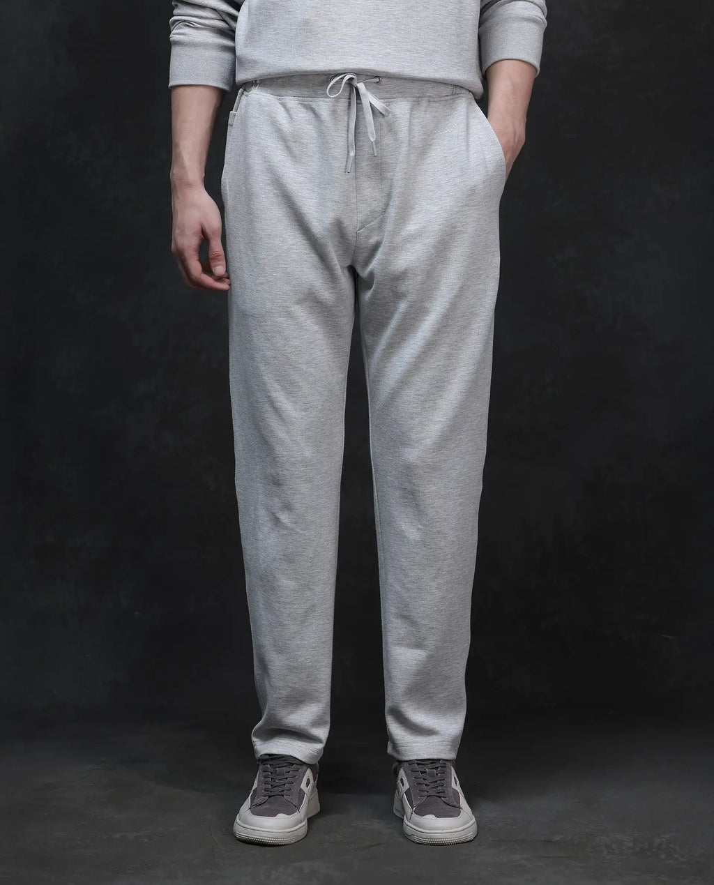 Rare Rabbit Men's Renk Melange Grey Modal Plain Baggy Fit Track Pant