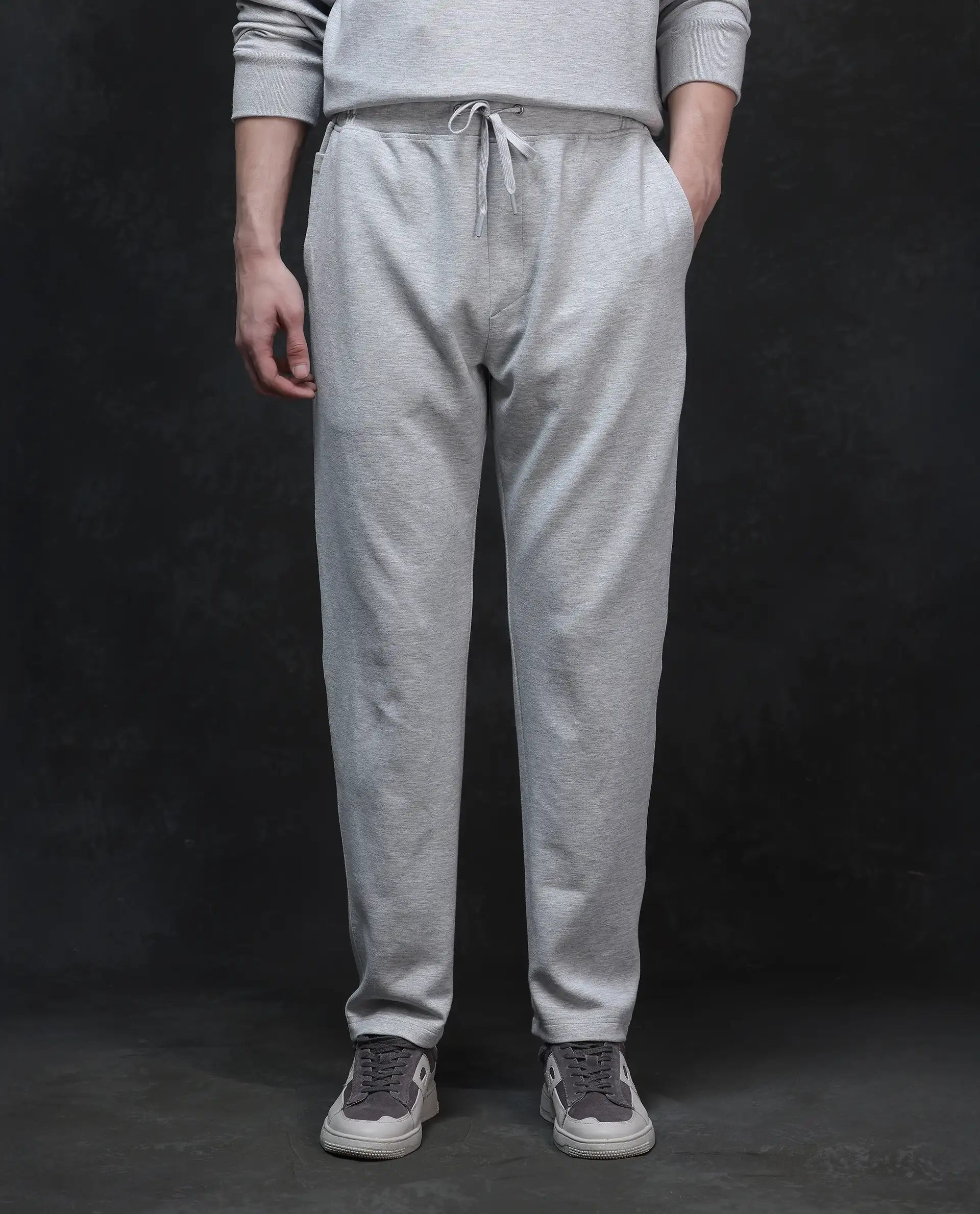 Rare Rabbit Men's Renk Melange Grey Modal Plain Baggy Fit Track Pant