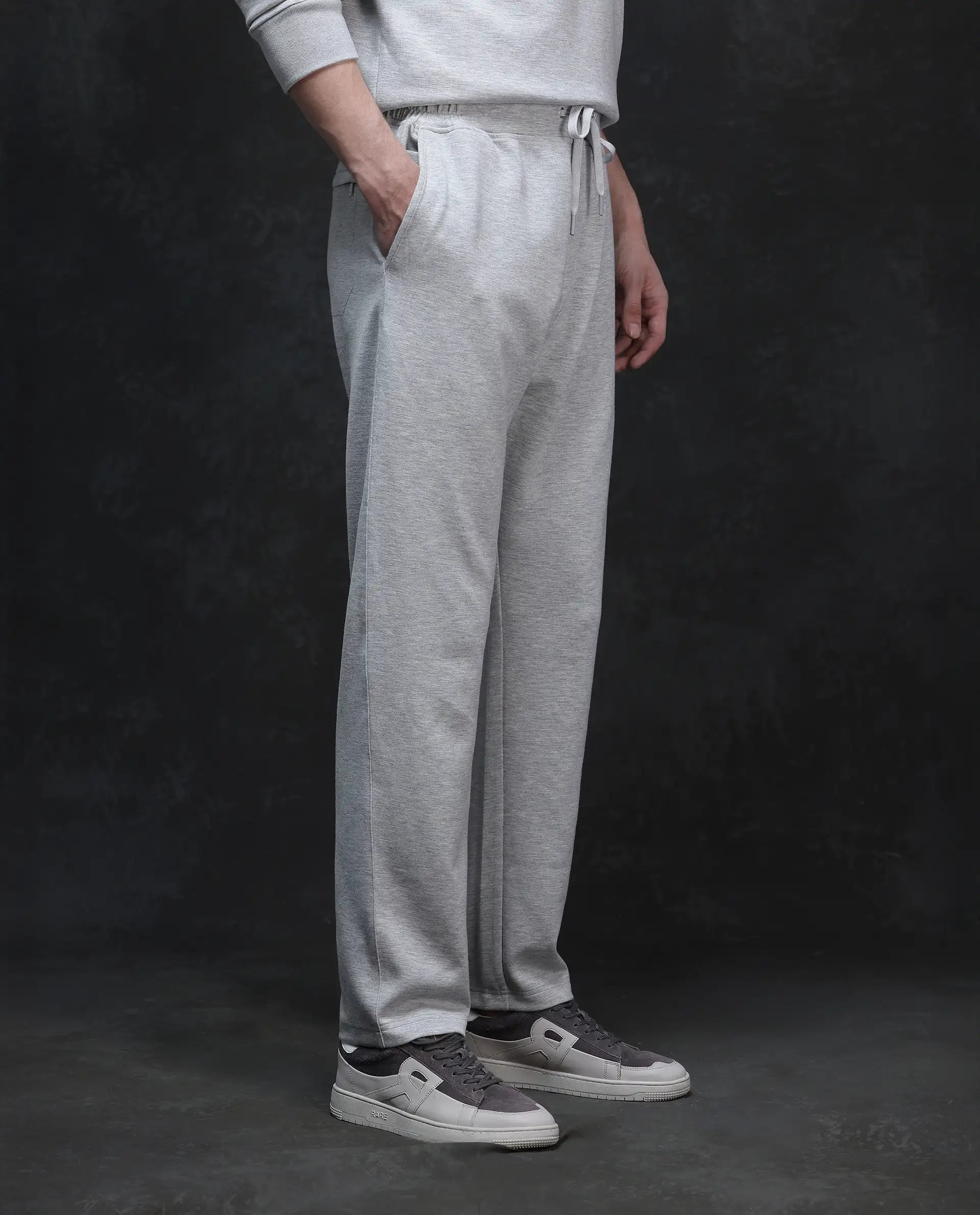 Rare Rabbit Men's Renk Melange Grey Modal Plain Baggy Fit Track Pant