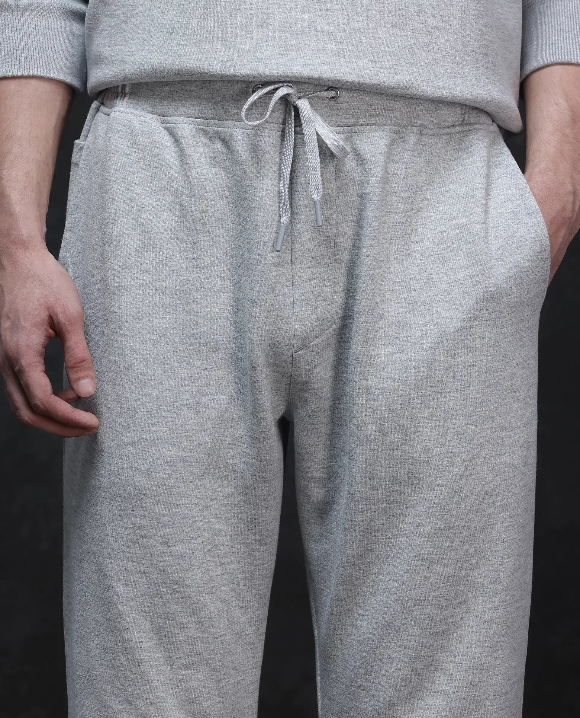 Rare Rabbit Men's Renk Melange Grey Modal Plain Baggy Fit Track Pant