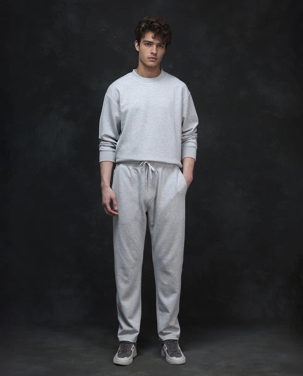 Rare Rabbit Men's Renk Melange Grey Modal Plain Baggy Fit Track Pant
