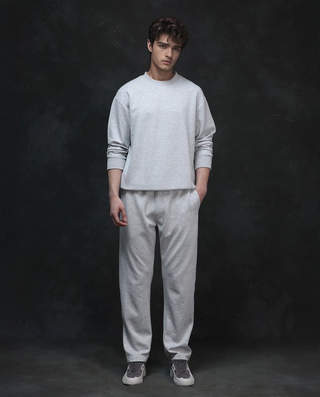 Rare Rabbit Men's Renzi Melange Grey Modal Plain Boxy Fit Full Sleeve Crew Neck Sweatshirt