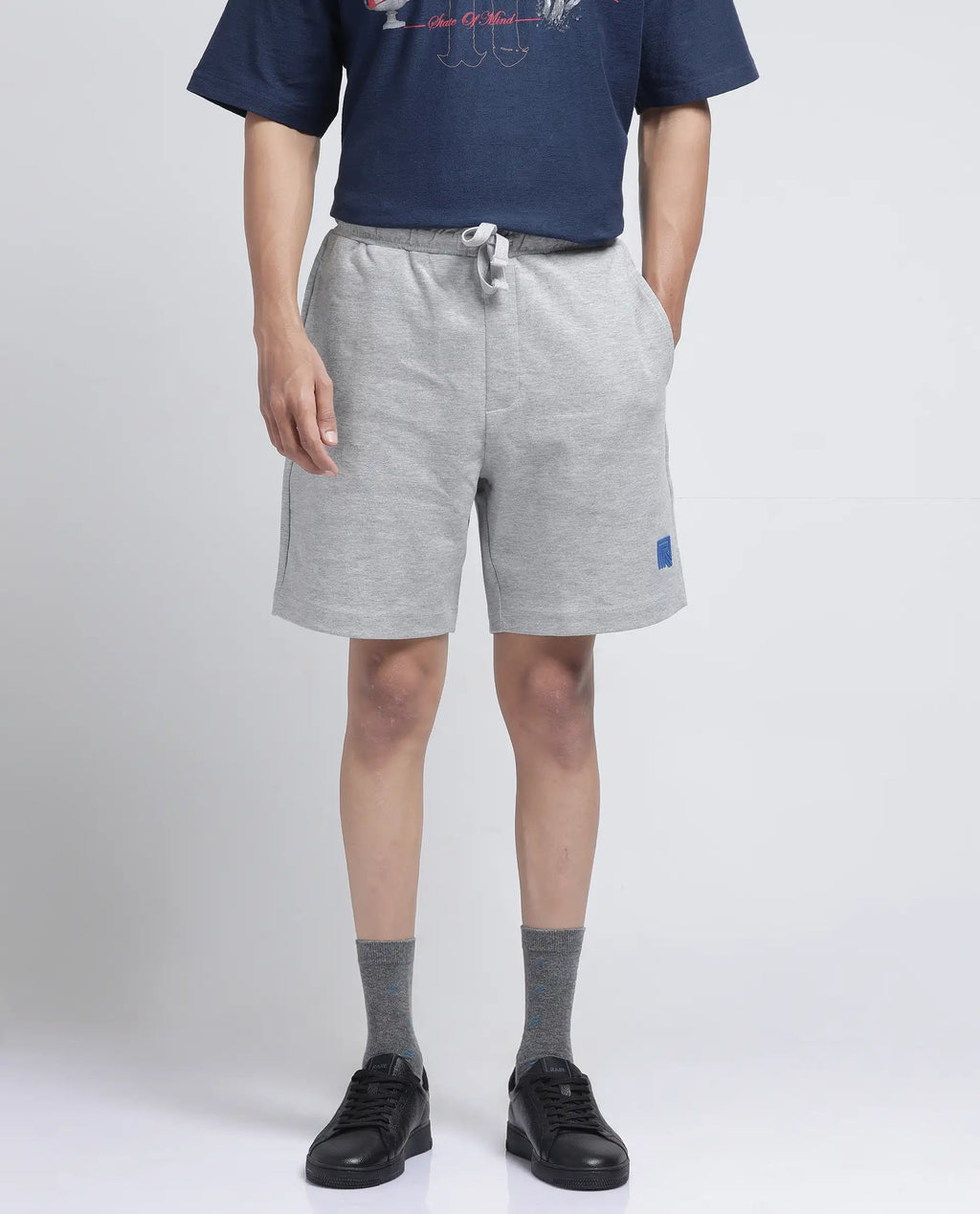 Rare Rabbit Men's Rexon Grey Cotton Blend Plain Relaxed Fit Shorts