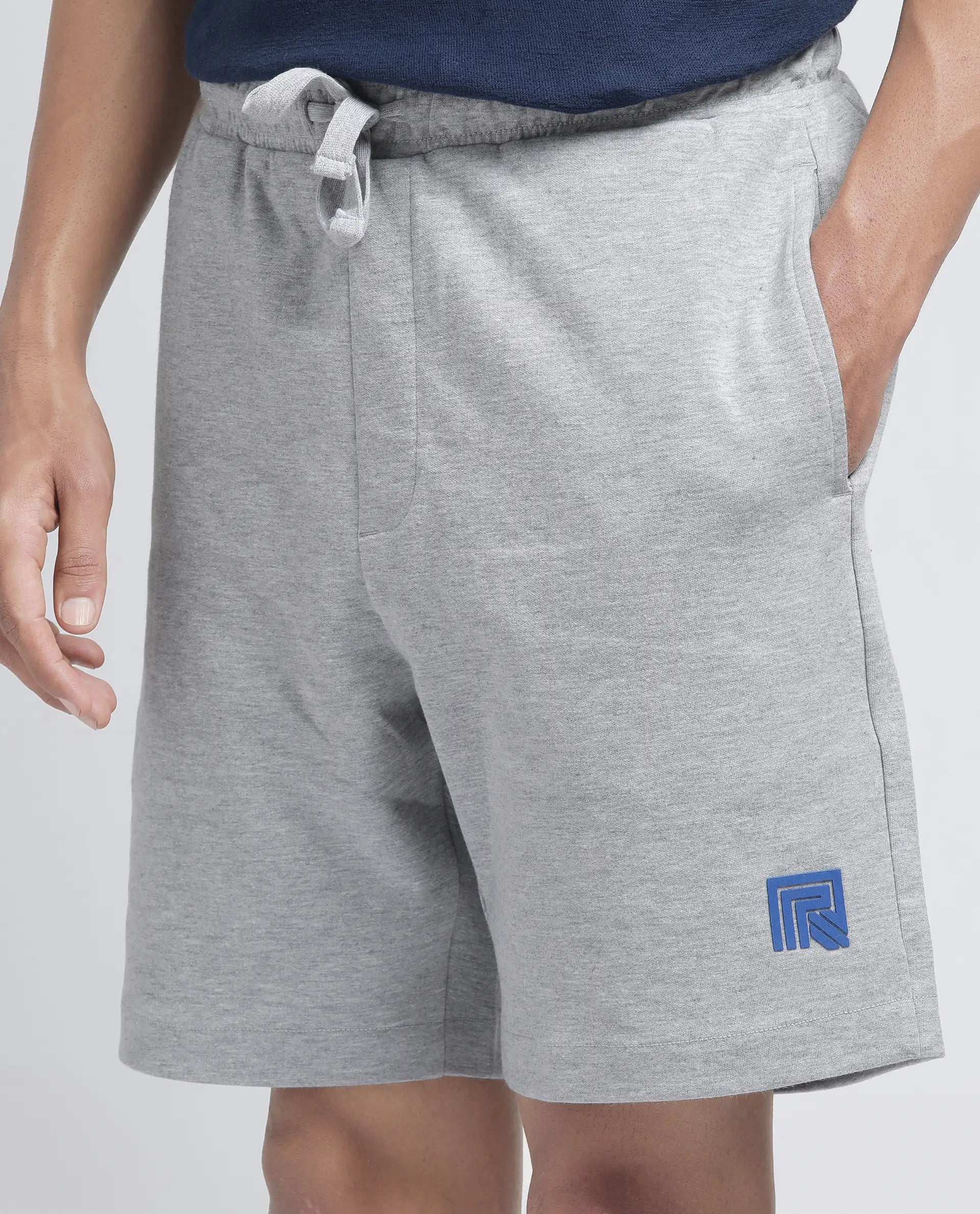 Rare Rabbit Men's Rexon Grey Cotton Blend Plain Relaxed Fit Shorts