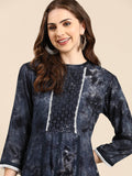 Women's Navy Blue Printed Anarkali Kurta