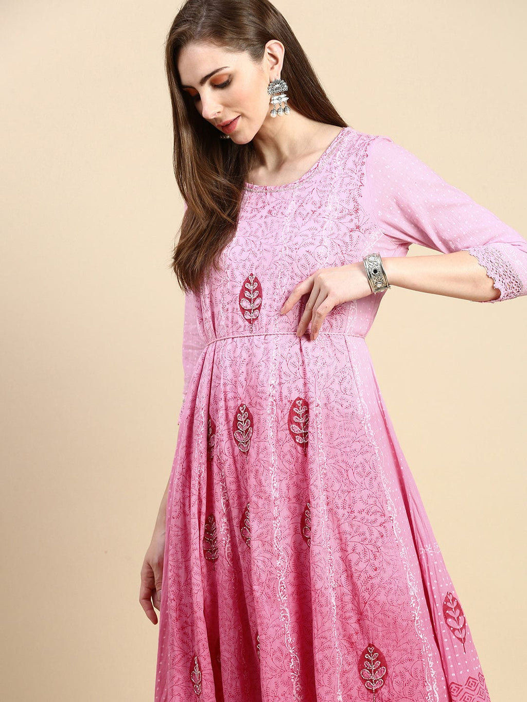 Women's Floral Pink Anarkali Kurta