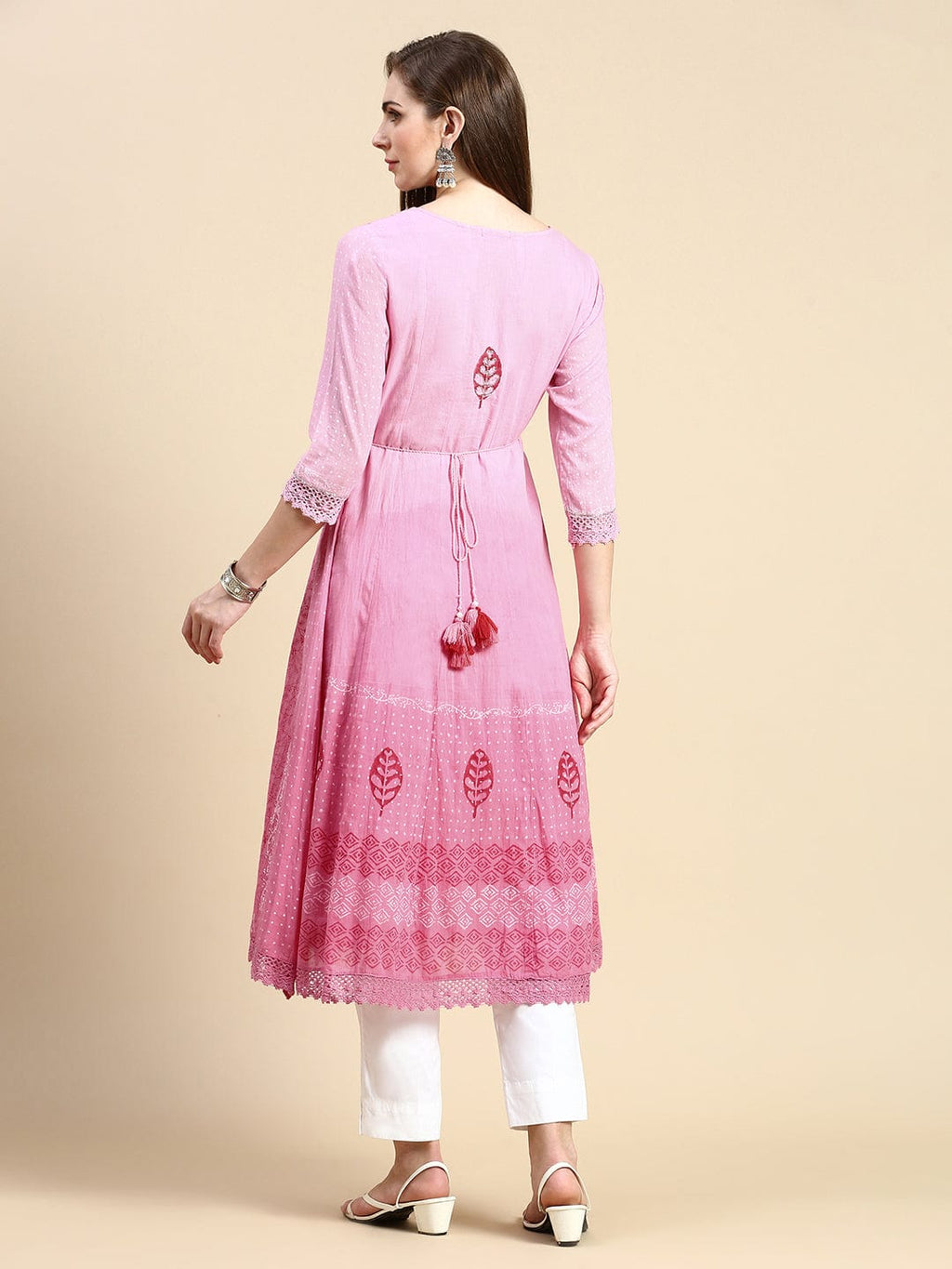 Women's Floral Pink Anarkali Kurta