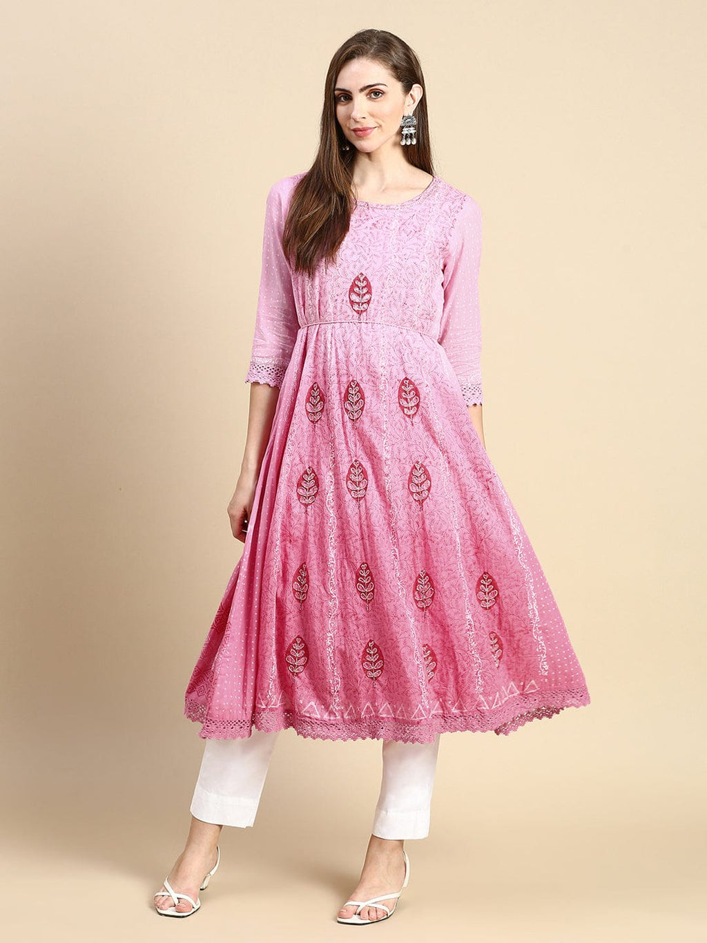 Women's Floral Pink Anarkali Kurta