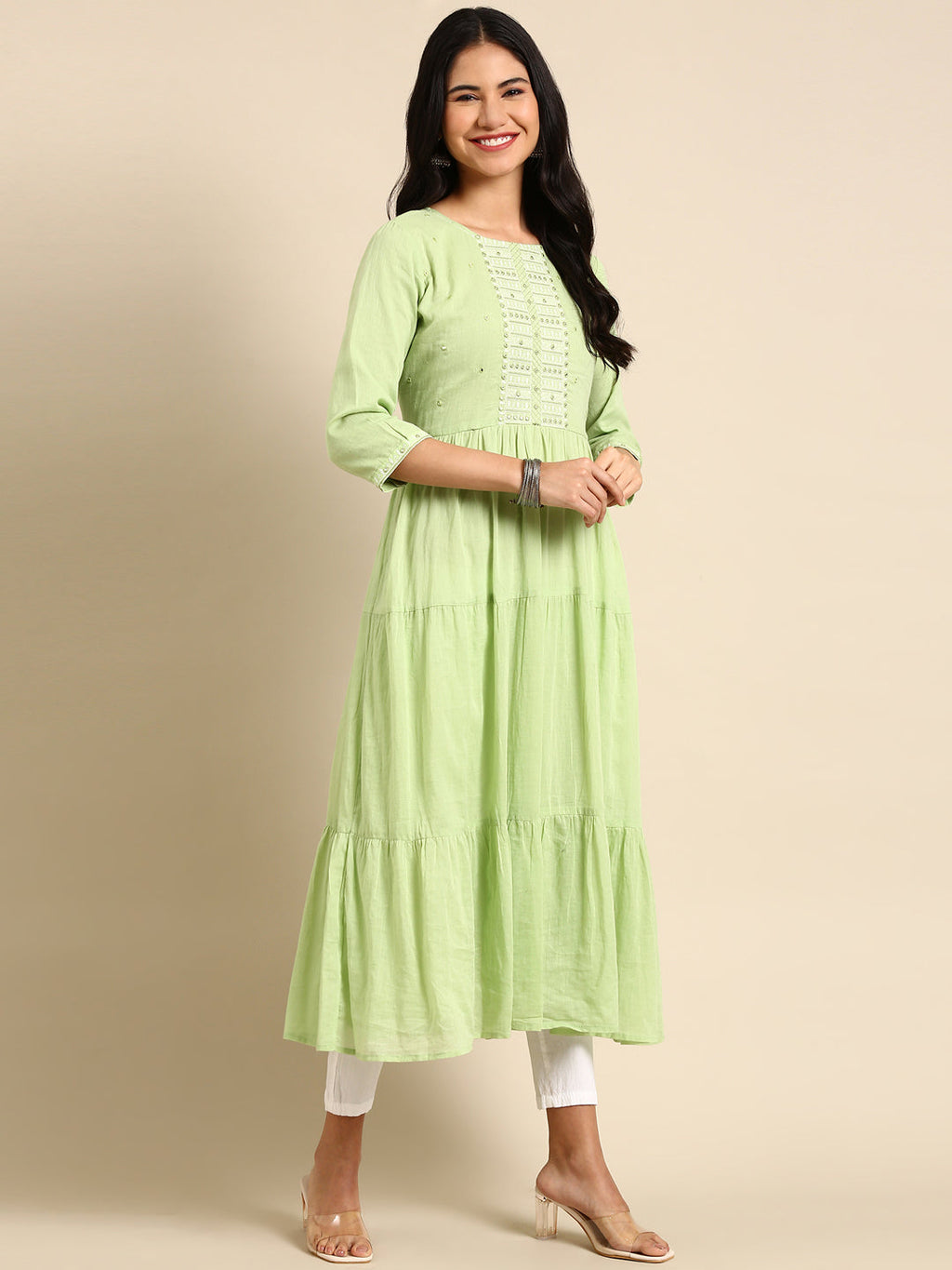 Women's Green Solid Anarkali Kurta