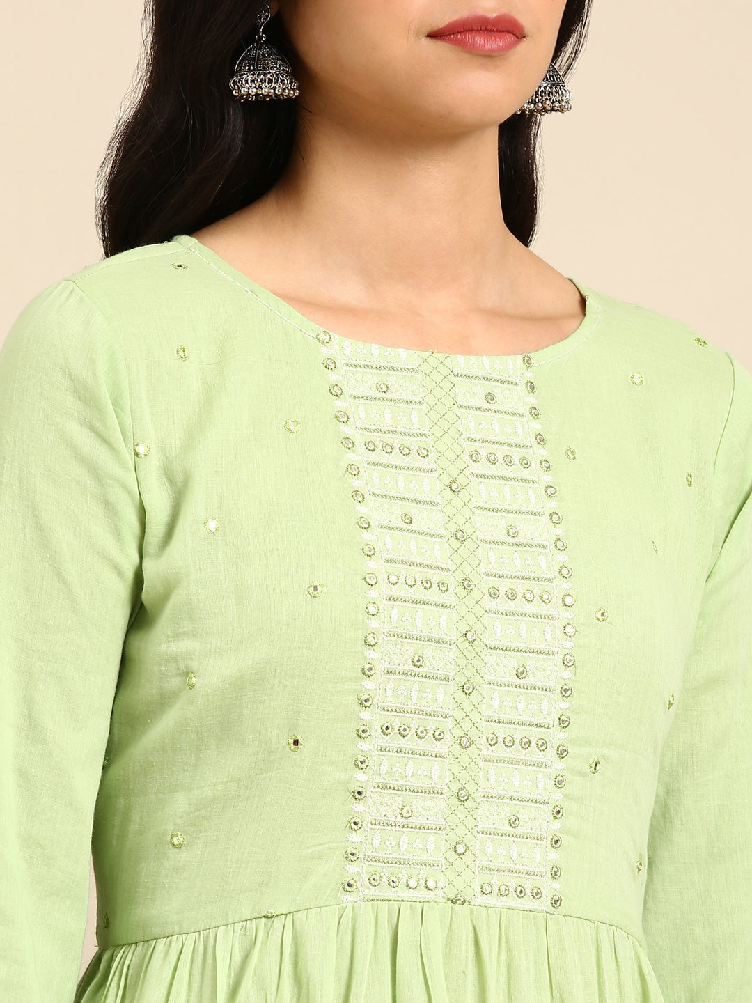 Women's Green Solid Anarkali Kurta