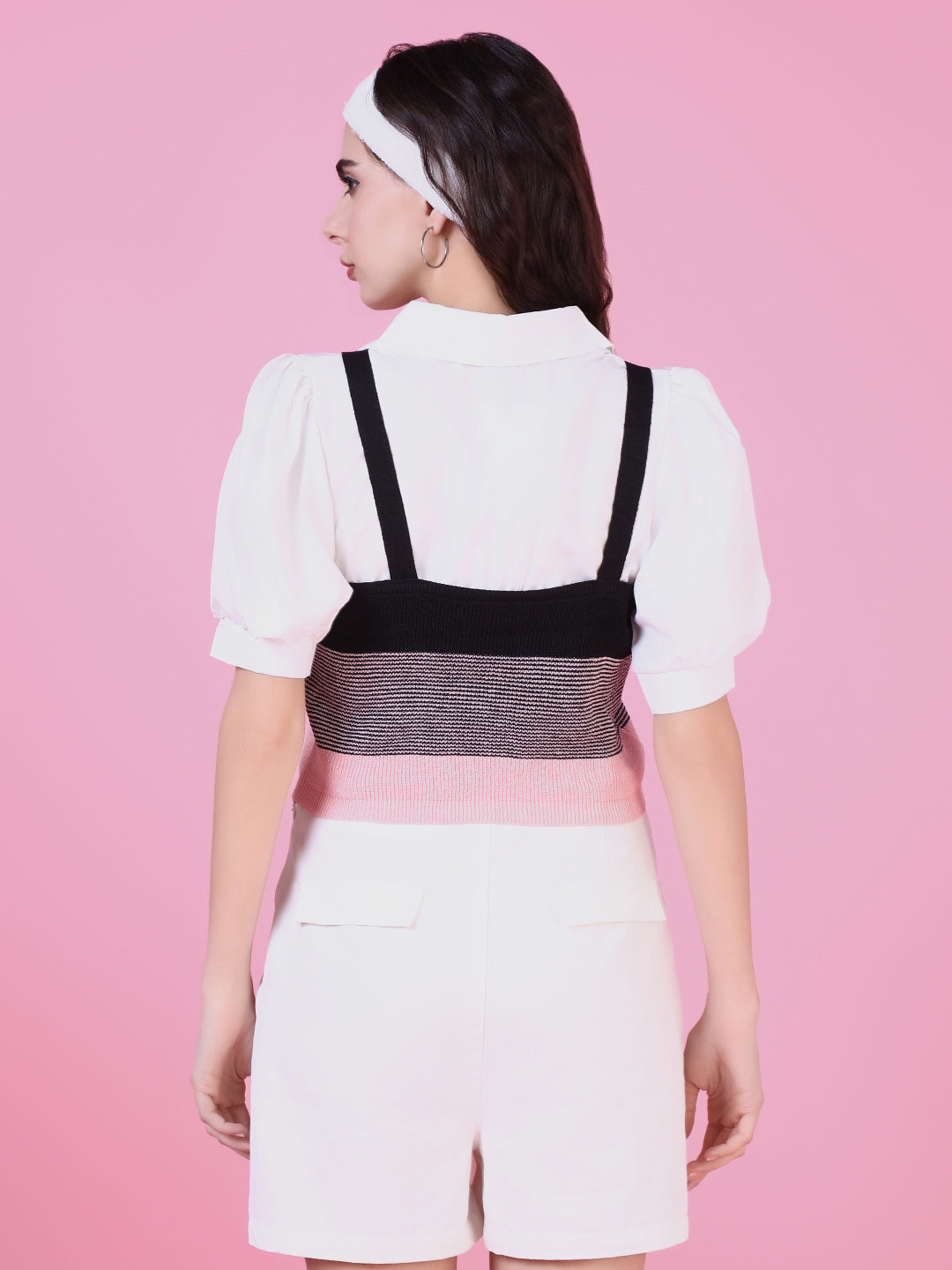 Women's Pink Puff Sleeve Shirt Style Top