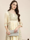 Women's Cream Ethnic Motifs Printed Anarkali Kurta
