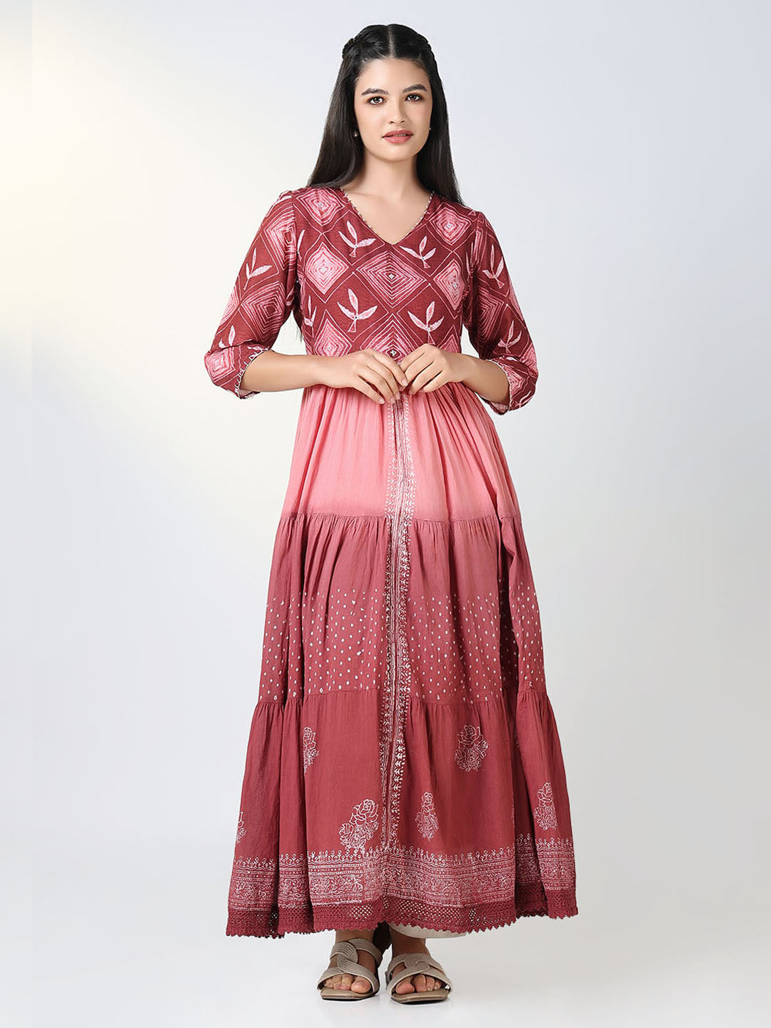 Women's Pink Ethnic Motifs Anarkali Kurta