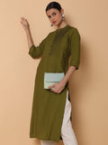 Women's Solid Green Straight Kurta