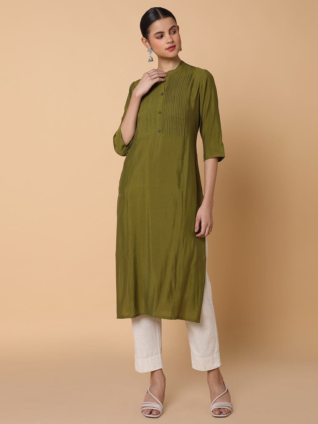 Women's Solid Green Straight Kurta