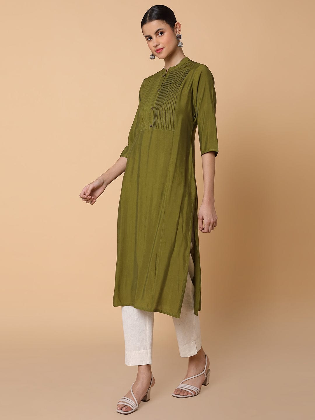 Women's Solid Green Straight Kurta