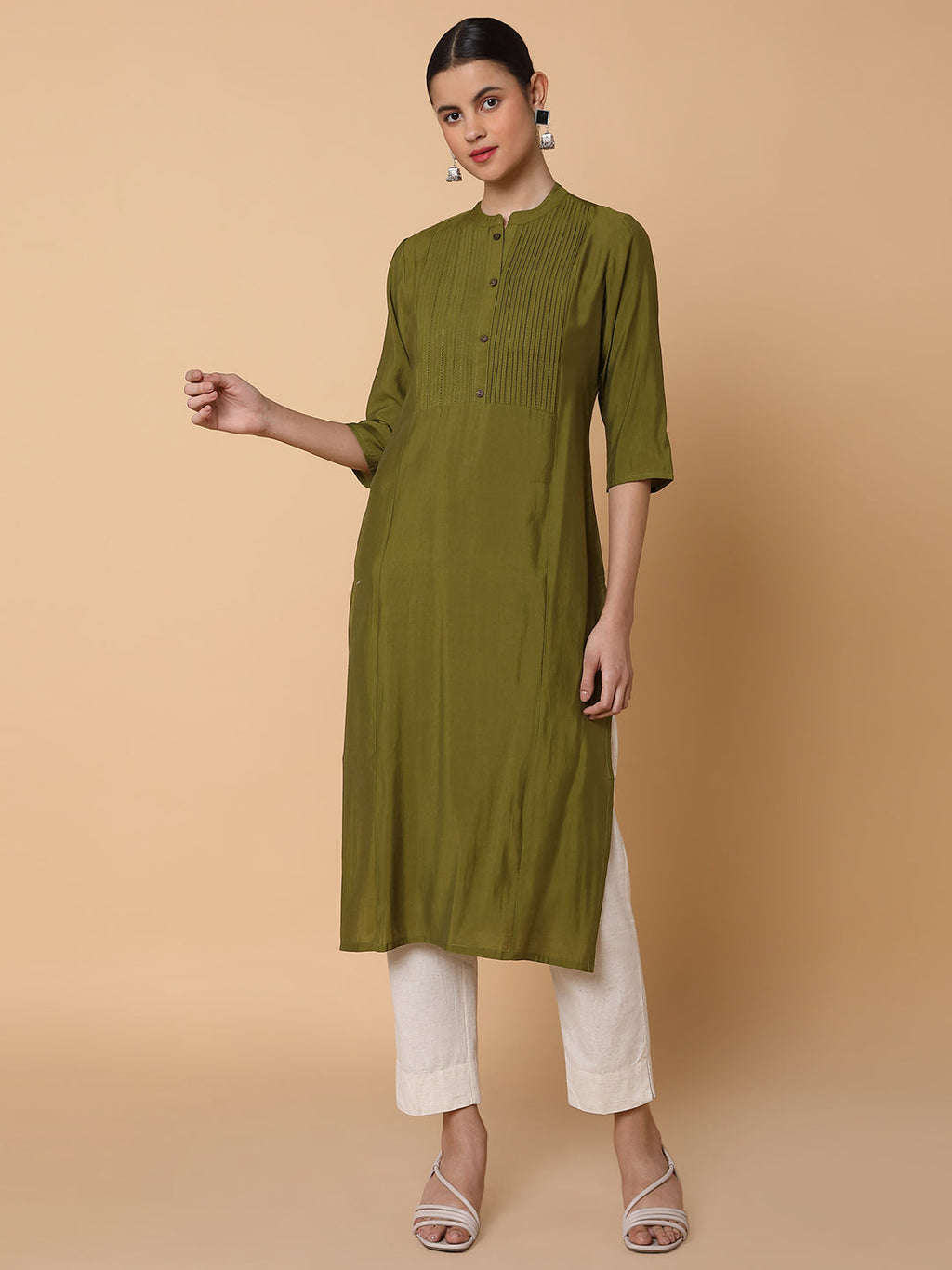 Women's Solid Green Straight Kurta