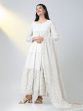 Women's White Ethnic Motifs Anarkali Kurta with Dupatta
