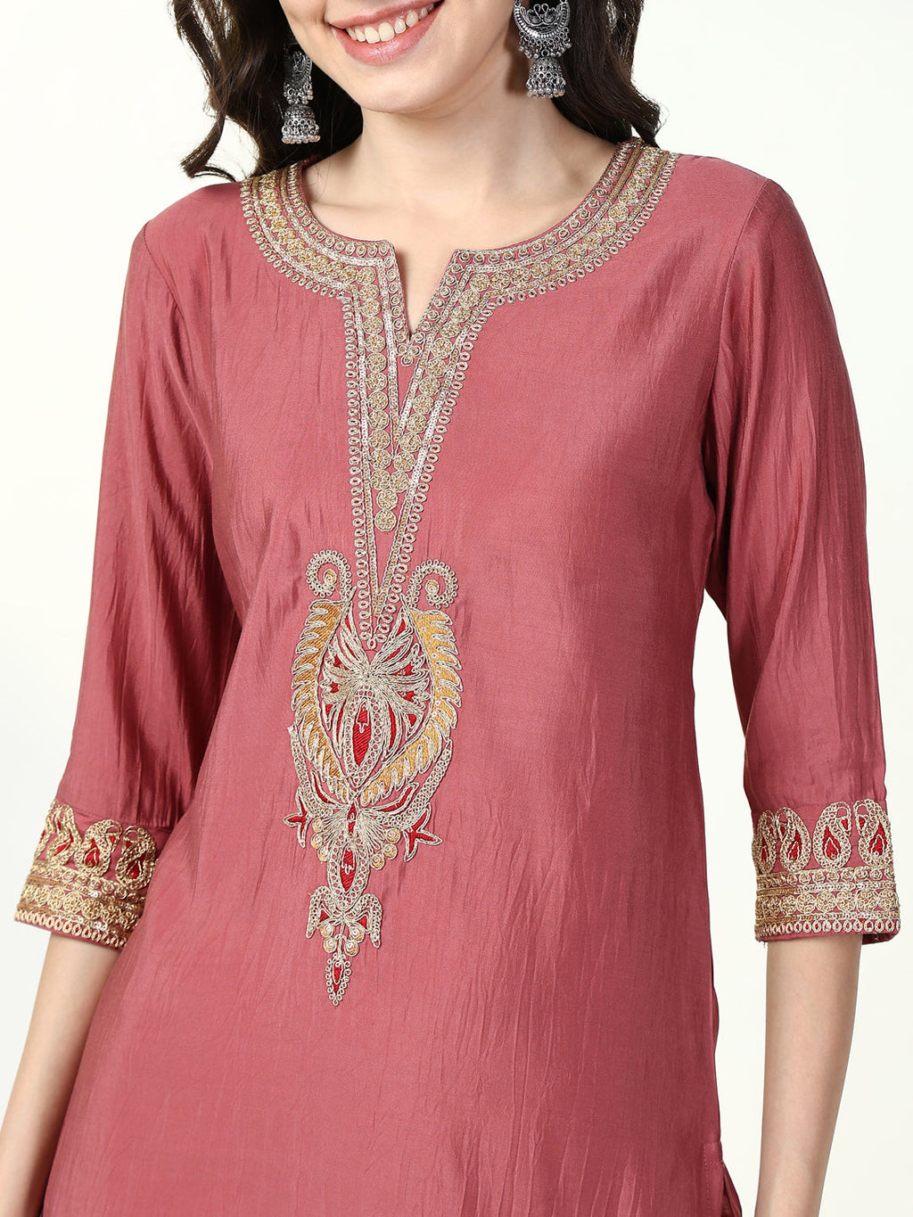 Women's Pink Solid Straight Kurta