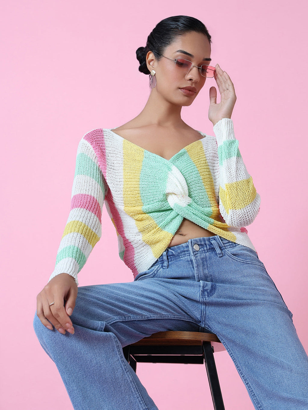 Women's Multi Striped Twisted Top