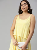 Women's Shoulder Straps Self Design Maxi Yellow Dress
