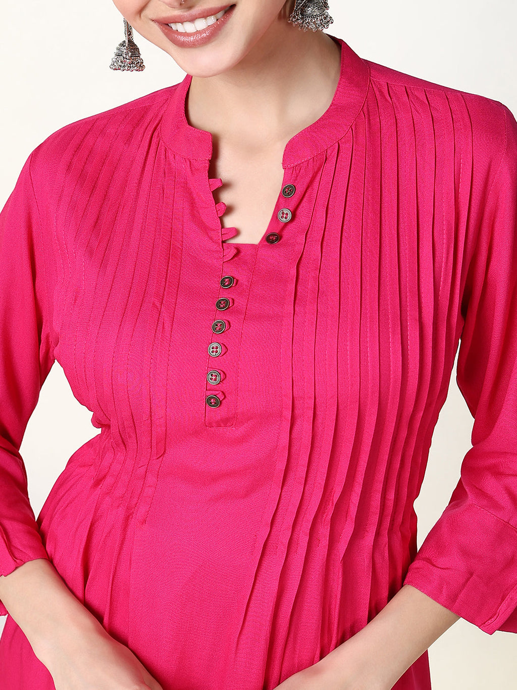 Women's Fuchsia Solid A Line Kurta
