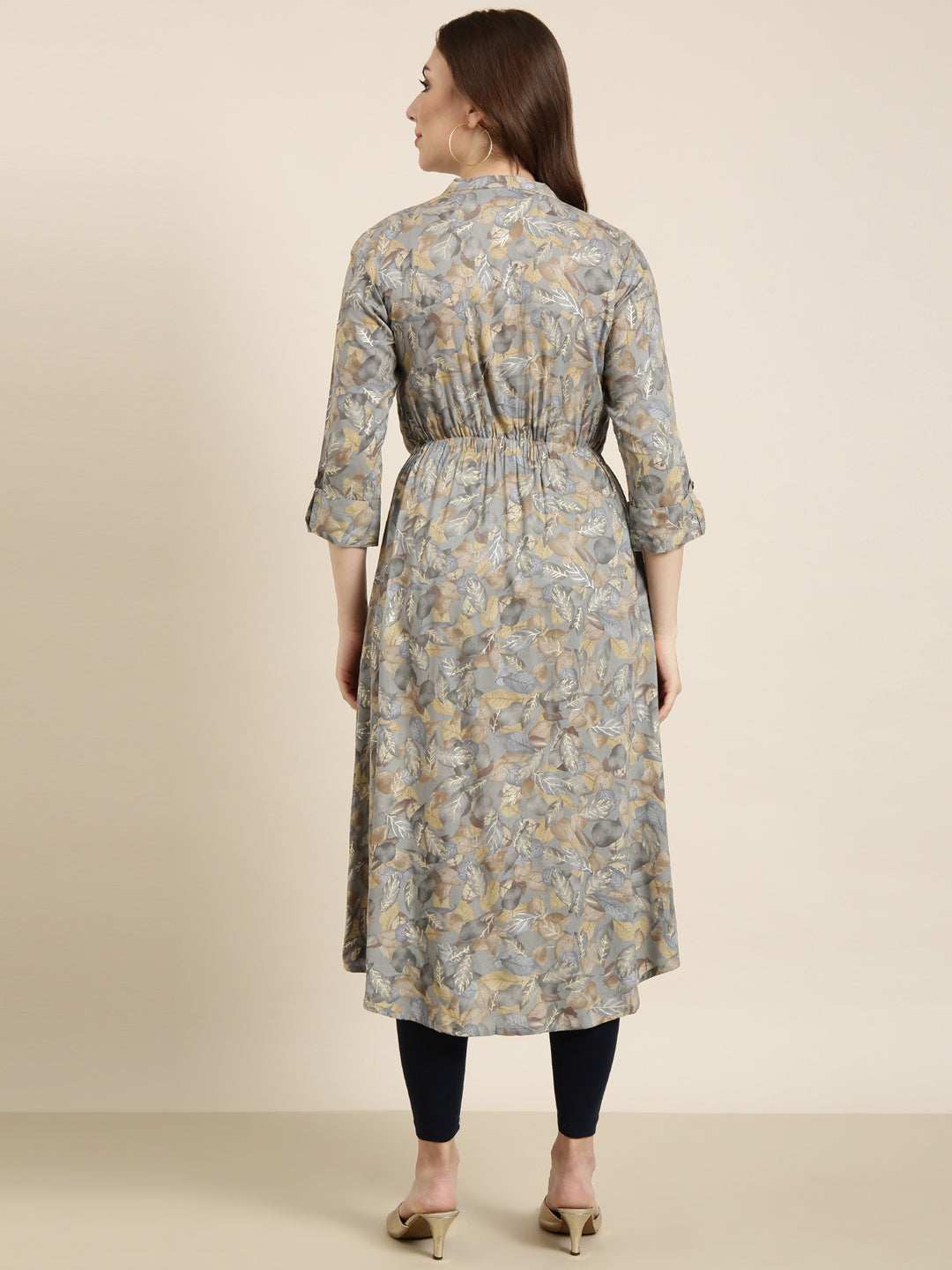 Women's A-Line Grey Floral Kurta