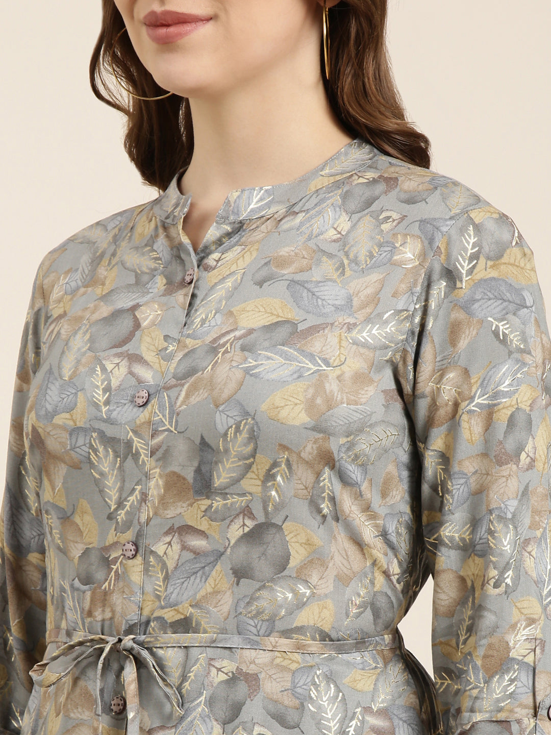 Women's A-Line Grey Floral Kurta
