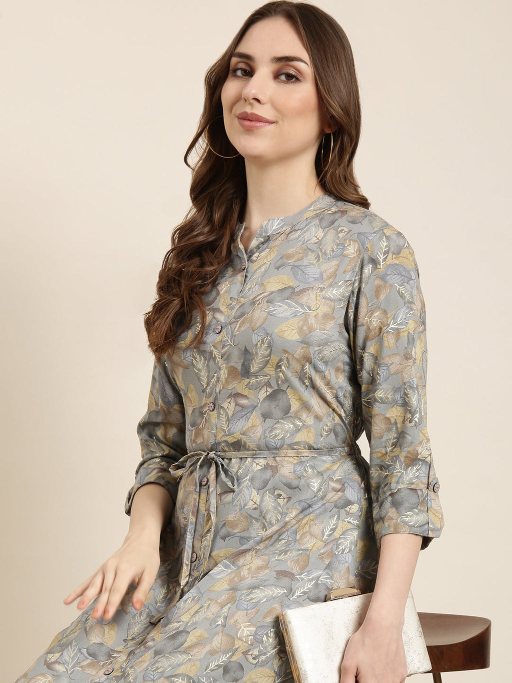Women's A-Line Grey Floral Kurta