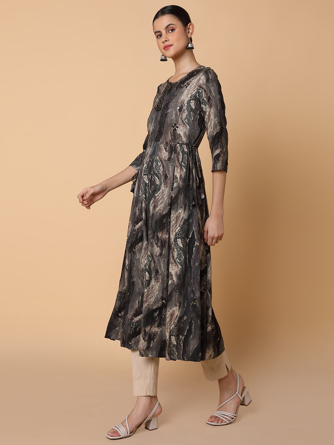 Women's Black Abstract Anarkali Kurta