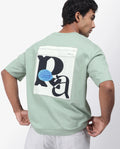 Rare Rabbit Men's Roe Green Cotton Graphic Print Oversized Fit Half Sleeve Crew Neck T-Shirt