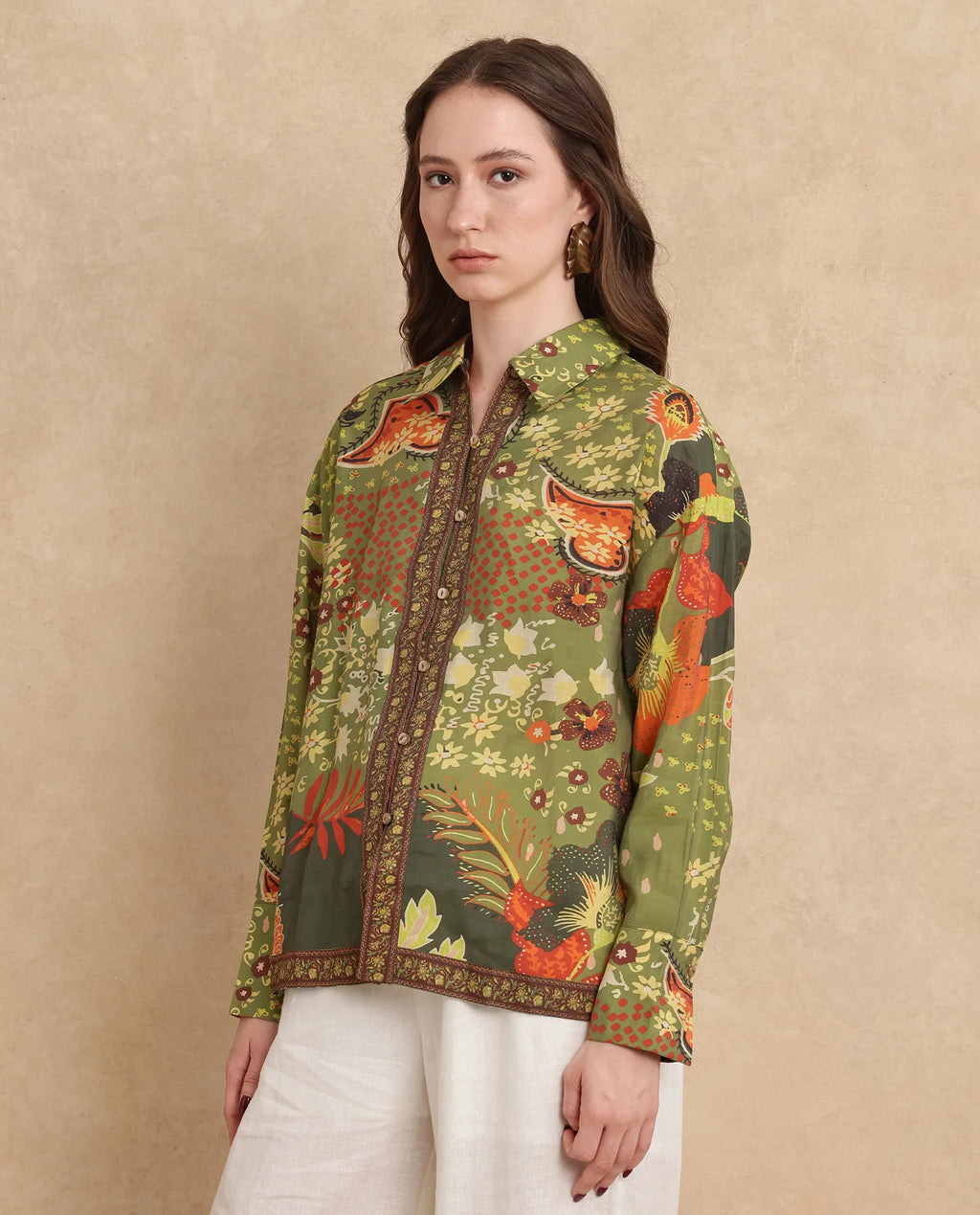 Rareism Women's Ronan Multi Viscose Blend Spread Collar Abstract Print Cuffed Sleeve Regular Fit Shirt