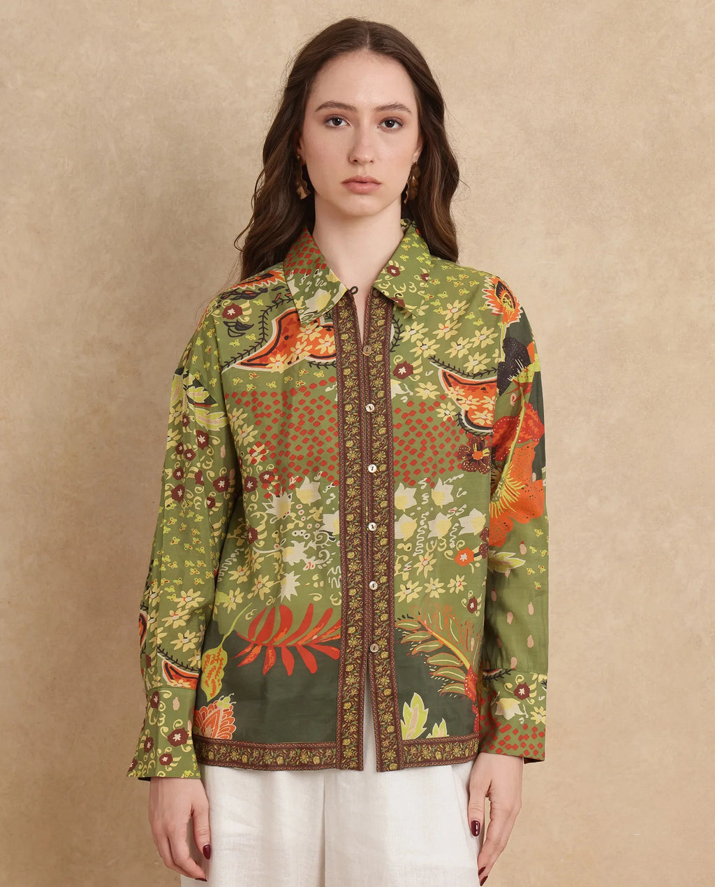Rareism Women's Ronan Multi Viscose Blend Spread Collar Abstract Print Cuffed Sleeve Regular Fit Shirt