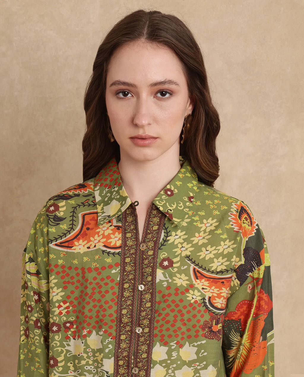 Rareism Women's Ronan Multi Viscose Blend Spread Collar Abstract Print Cuffed Sleeve Regular Fit Shirt