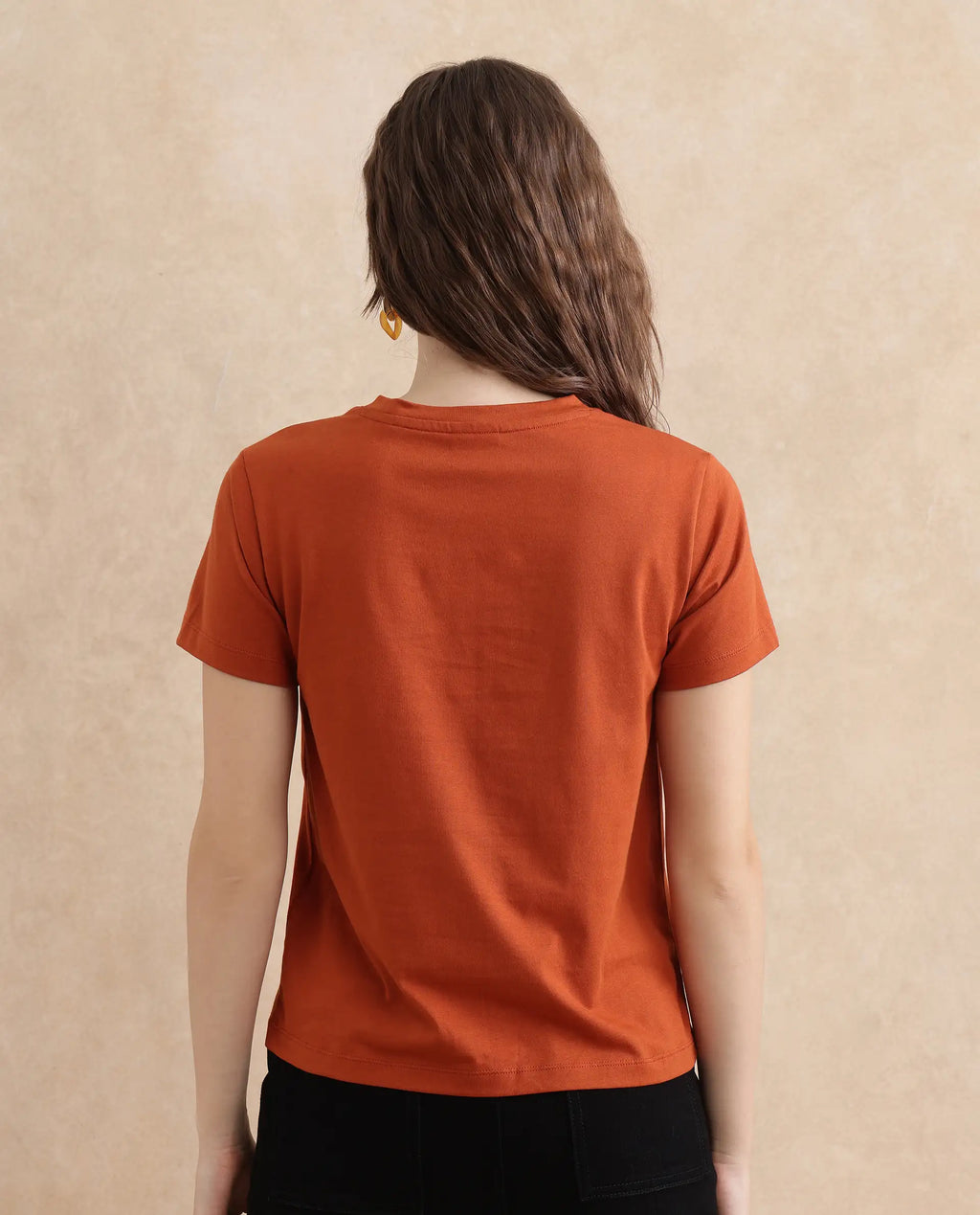 Rareism Women's Ronelp Rust Cotton Round Neck Paisley Print Regular Fit T-Shirt
