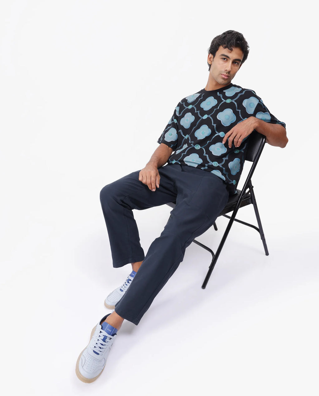 Rare Rabbit Men's Evino Black Cotton Graphic Print Oversized Fit Half Sleeve Crew Neck T-Shirt