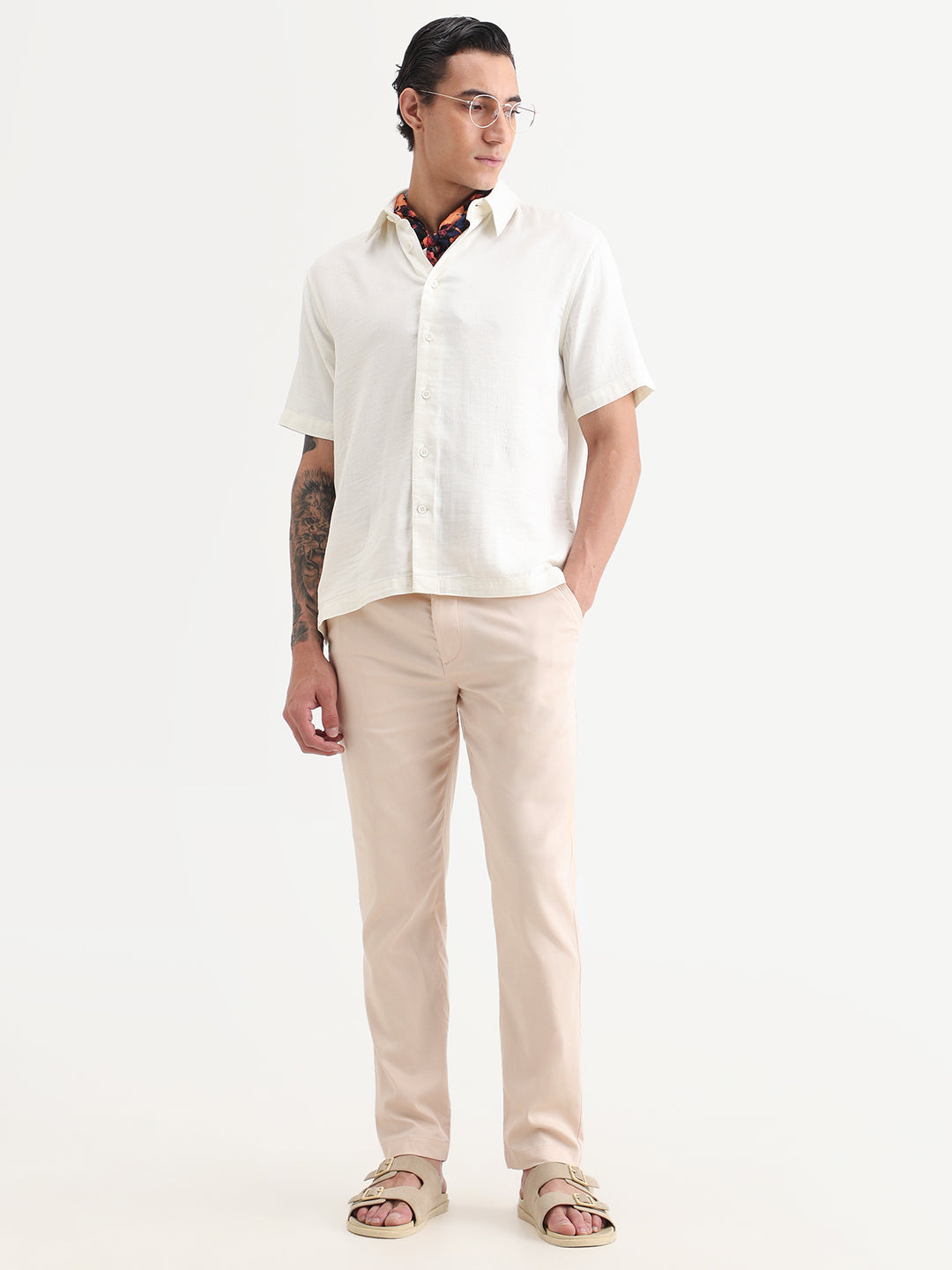 Rare Rabbit Men Hols Light Beige Cotton Blend Fabric Button Closure Plain Trouser