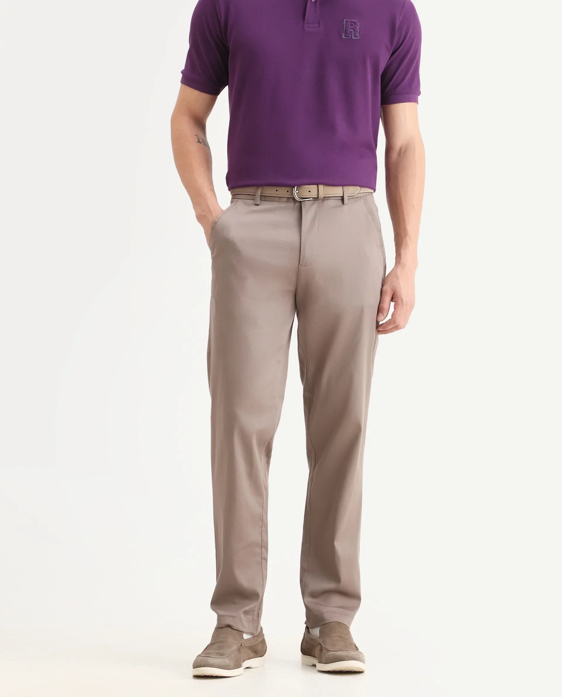Rare Rabbit Men Hols Dark Beige Cotton Blend Fabric Button Closure Plain Trouser
