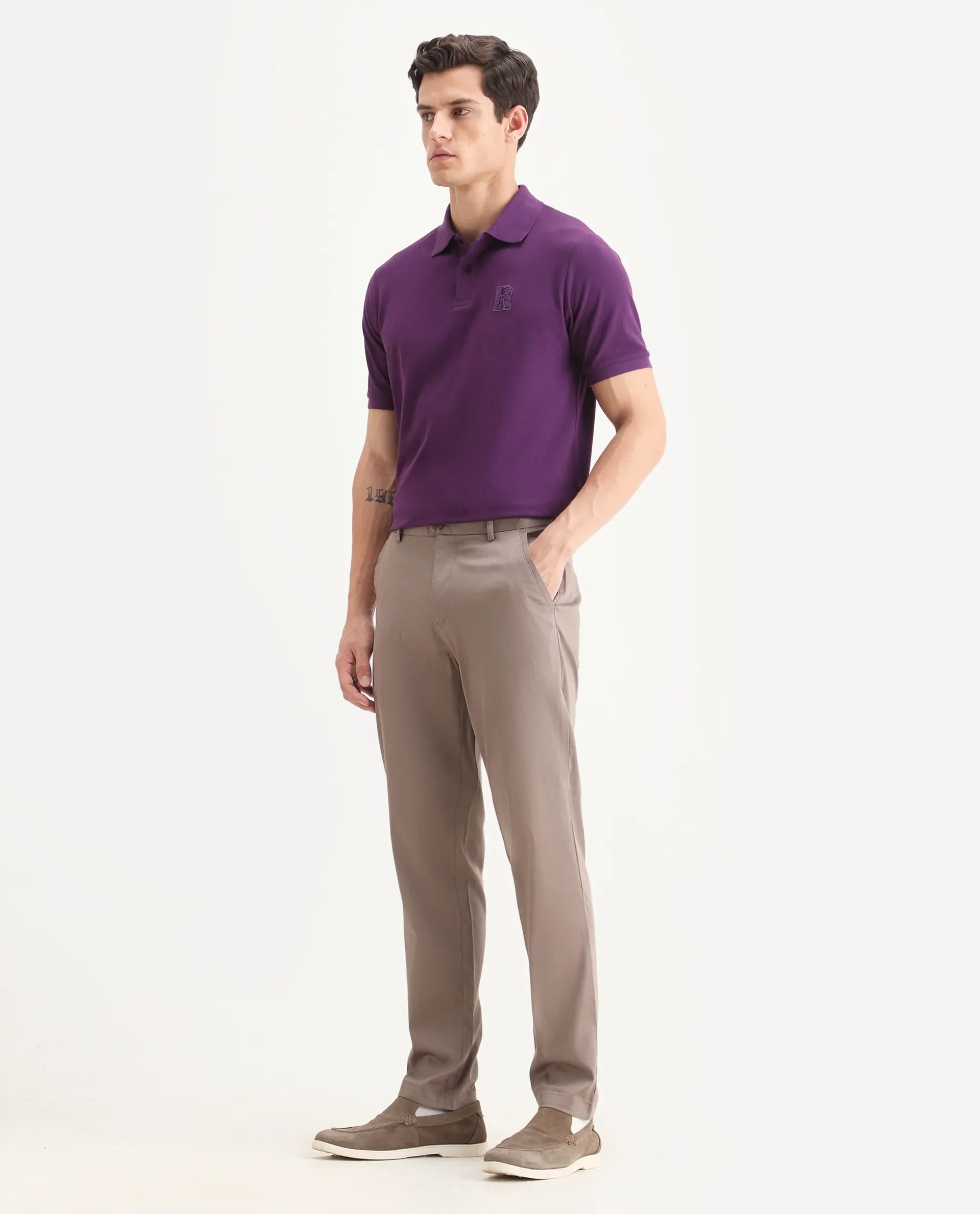 Rare Rabbit Men Hols Dark Beige Cotton Blend Fabric Button Closure Plain Trouser