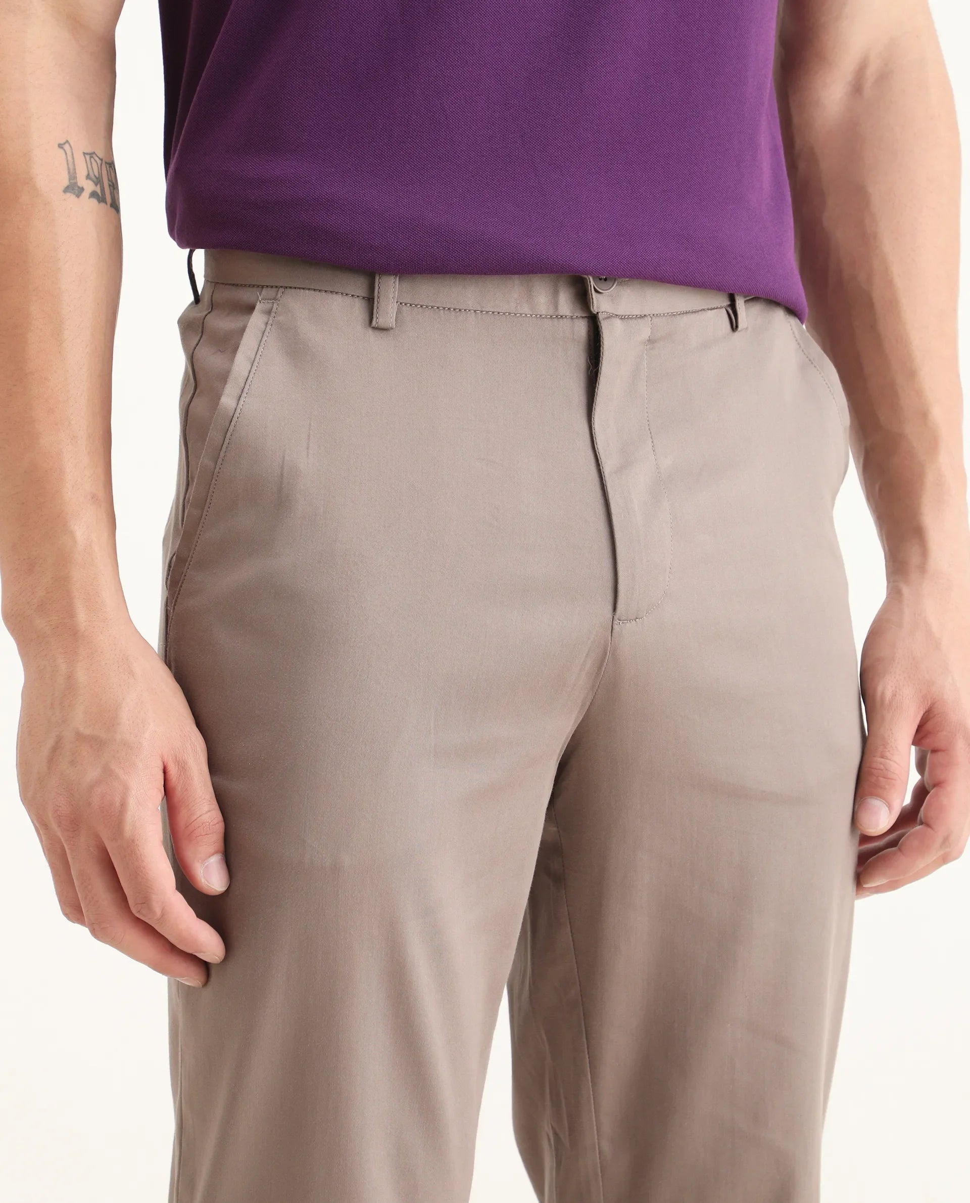 Rare Rabbit Men Hols Dark Beige Cotton Blend Fabric Button Closure Plain Trouser