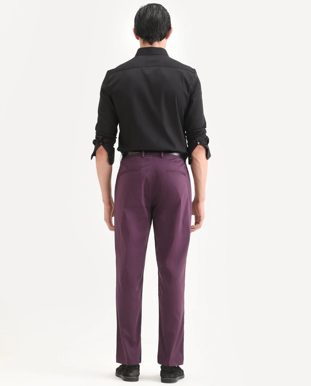 Rare Rabbit Men Bene Dark Purple Cotton Blend Fabric Button Closure Straight Fit Plain Trouser