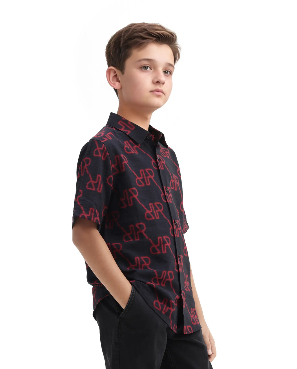 Rare Ones Kids Rron Dark Navy Viscose Blend Print Button Closure Regular Fit Shirt