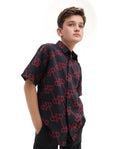 Rare Ones Kids Rron Dark Navy Viscose Blend Print Button Closure Regular Fit Shirt
