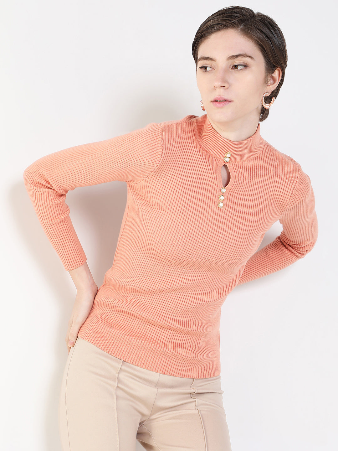 Women's Peach Studded Top